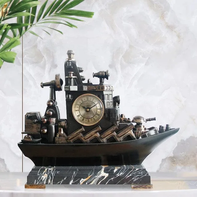 Vintage Ship Desktop Quartz Alarm Clock and Roman Numeral Display