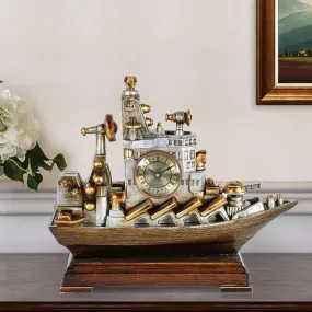 Vintage Ship Desktop Quartz Alarm Clock and Roman Numeral Display