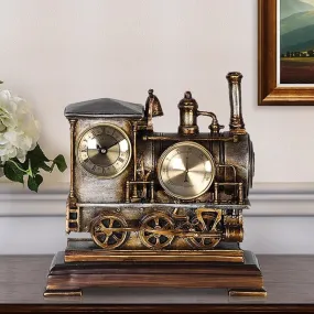 Vintage Train Desktop Quartz Alarm Clock With Thermometer and Roman Numeral Display