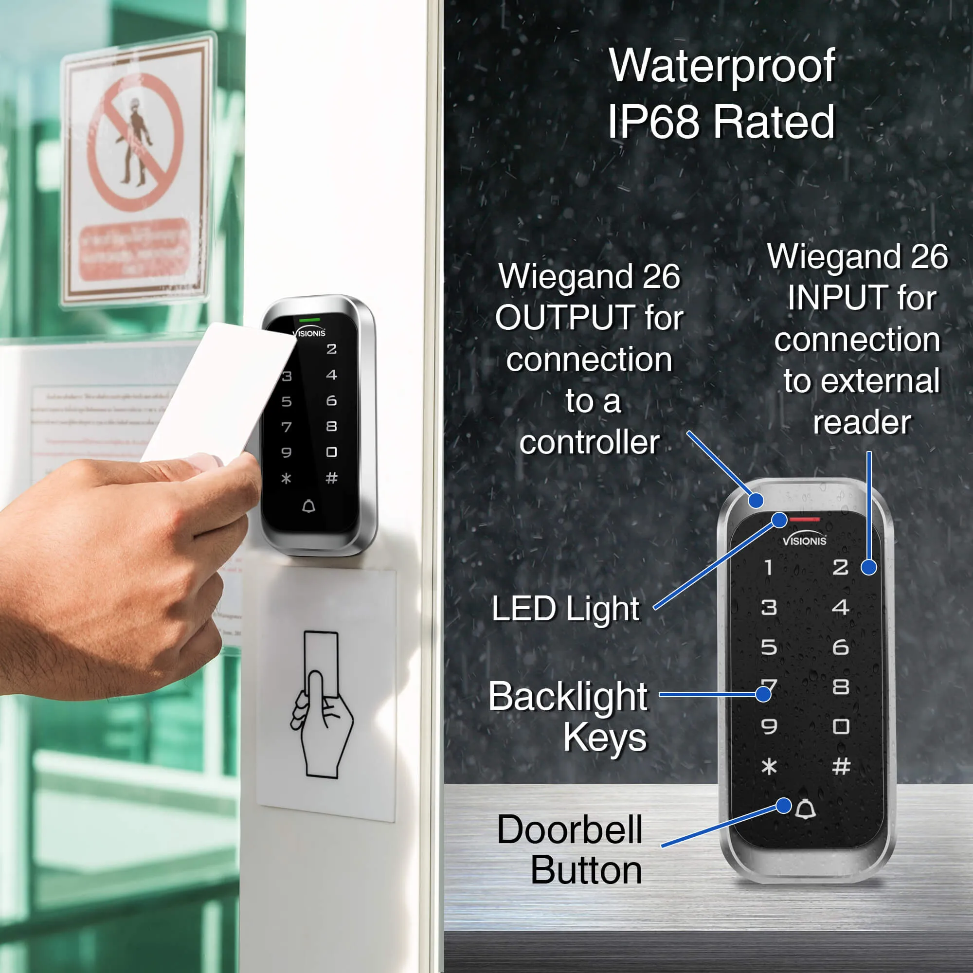 Visionis FPC-5589 One Door Access Control In Swinging Door 300lbs Maglock   Slim Outdoor Digital Touch Keypad/ Reader Standalone   Mini Controller   Wiegand 26, No Software, EM Card, 1000 Users Kit