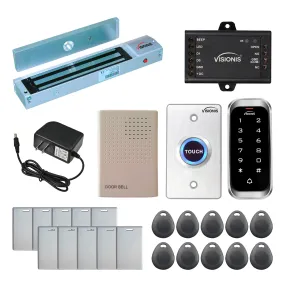 Visionis FPC-5592 One Door Access Control Out Swinging Door 600lbs Maglock   Slim Outdoor Digital Touch Keypad / Reader Standalone With Mini Controller   Wiegand 26, No Software, EM Card, 1000 Users