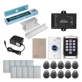 Visionis FPC-5617 One Door Access Control In Swinging Door 600lbs Maglock   Outdoor Metal Touch Keypad/Reader Standalone With Mini Controller   Wiegand 26, No Software, EM Card, 1000 Users Kit