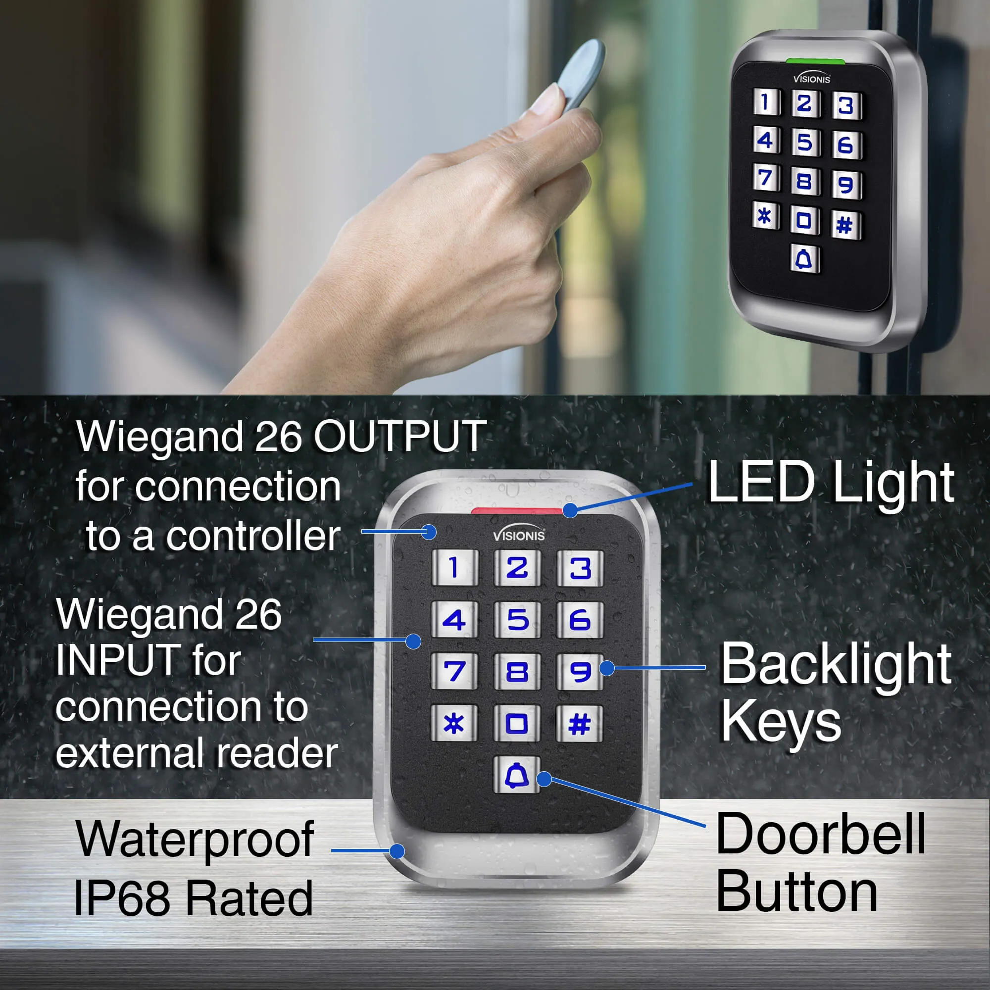 Visionis FPC-5617 One Door Access Control In Swinging Door 600lbs Maglock   Outdoor Metal Touch Keypad/Reader Standalone With Mini Controller   Wiegand 26, No Software, EM Card, 1000 Users Kit