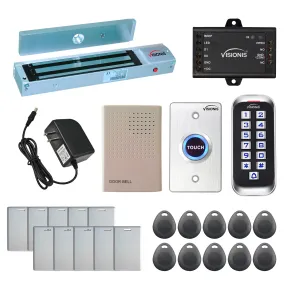 Visionis FPC-5640 One Door Access Control Out Swinging Door 600lbs Maglock   Outdoor Slim Metal Touch Keypad/Reader Standalone With Mini Controller   Wiegand 26, No Software, EM Card, 1000 Users Kit