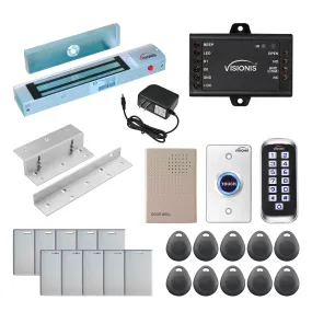 Visionis FPC-5641-A One Door Access Control In Swinging Door 300lbs Maglock   Outdoor Slim Metal Touch Keypad/Reader Standalone With Mini Controller   Wiegand 26, No Software, EM Card, 1000 Users Kit