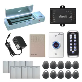 Visionis FPC-5644 One Door Access Control Out Swinging Door 1200lbs Maglock   Outdoor Slim Metal Touch Keypad/Reader Standalone With Mini Controller   Wiegand 26, No Software, EM Card, 1000 Users Kit