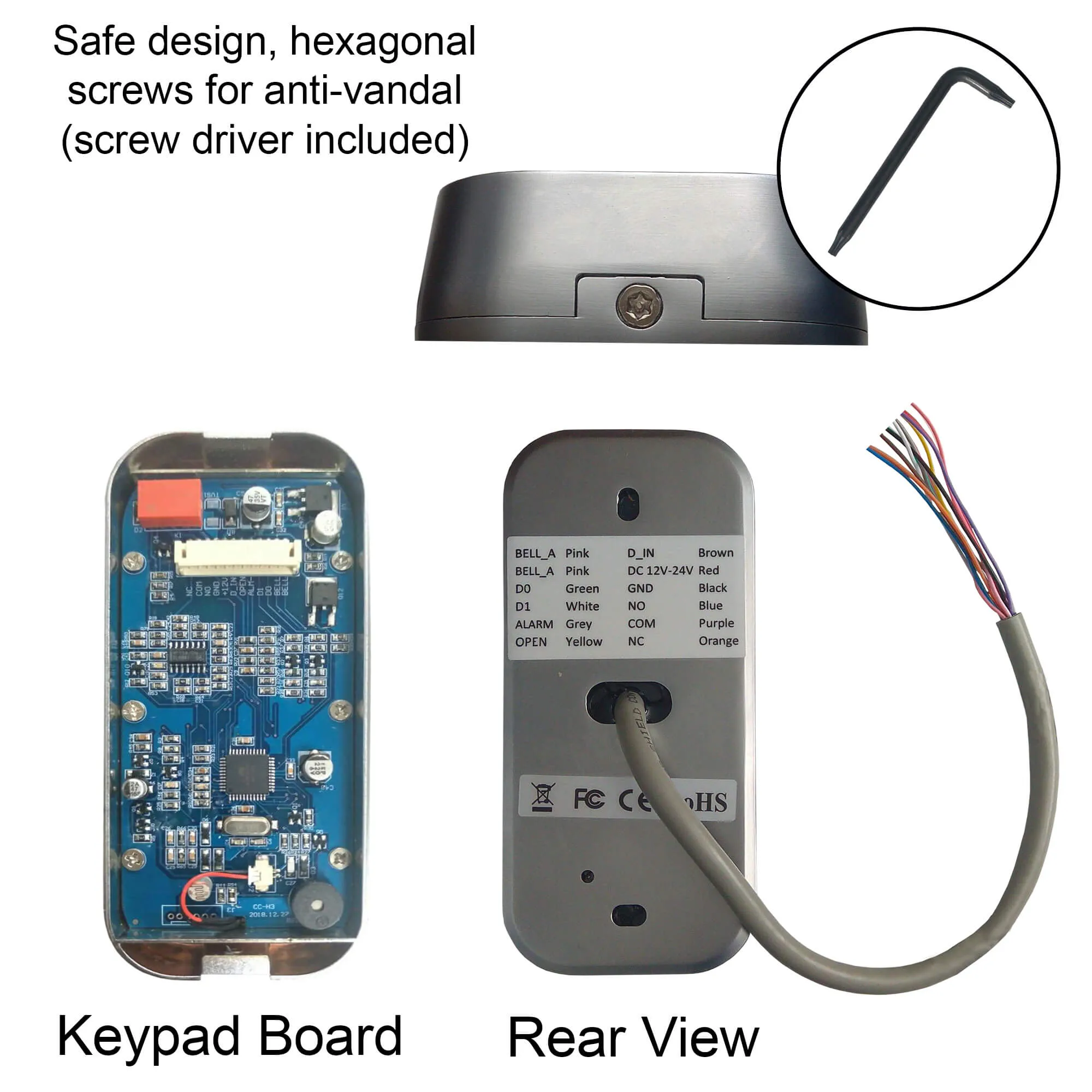 Visionis FPC-5644 One Door Access Control Out Swinging Door 1200lbs Maglock   Outdoor Slim Metal Touch Keypad/Reader Standalone With Mini Controller   Wiegand 26, No Software, EM Card, 1000 Users Kit