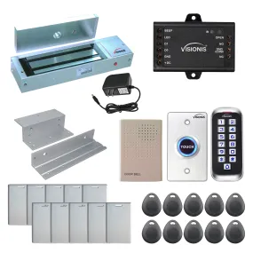 Visionis FPC-5645 One Door Access Control In Swinging Door 1200lbs Maglock   Outdoor Slim Metal Touch Keypad/Reader Standalone With Mini Controller   Wiegand 26, No Software, EM Card, 1000 Users Kit