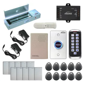 Visionis FPC-5646 One Door Access Control Out Swinging Door 1200lbs Maglock   Outdoor Slim Metal Touch Keypad/Reader Standalone   Mini Controller   Wiegand 26, No Software, EM Card, 1000 Users   PIR