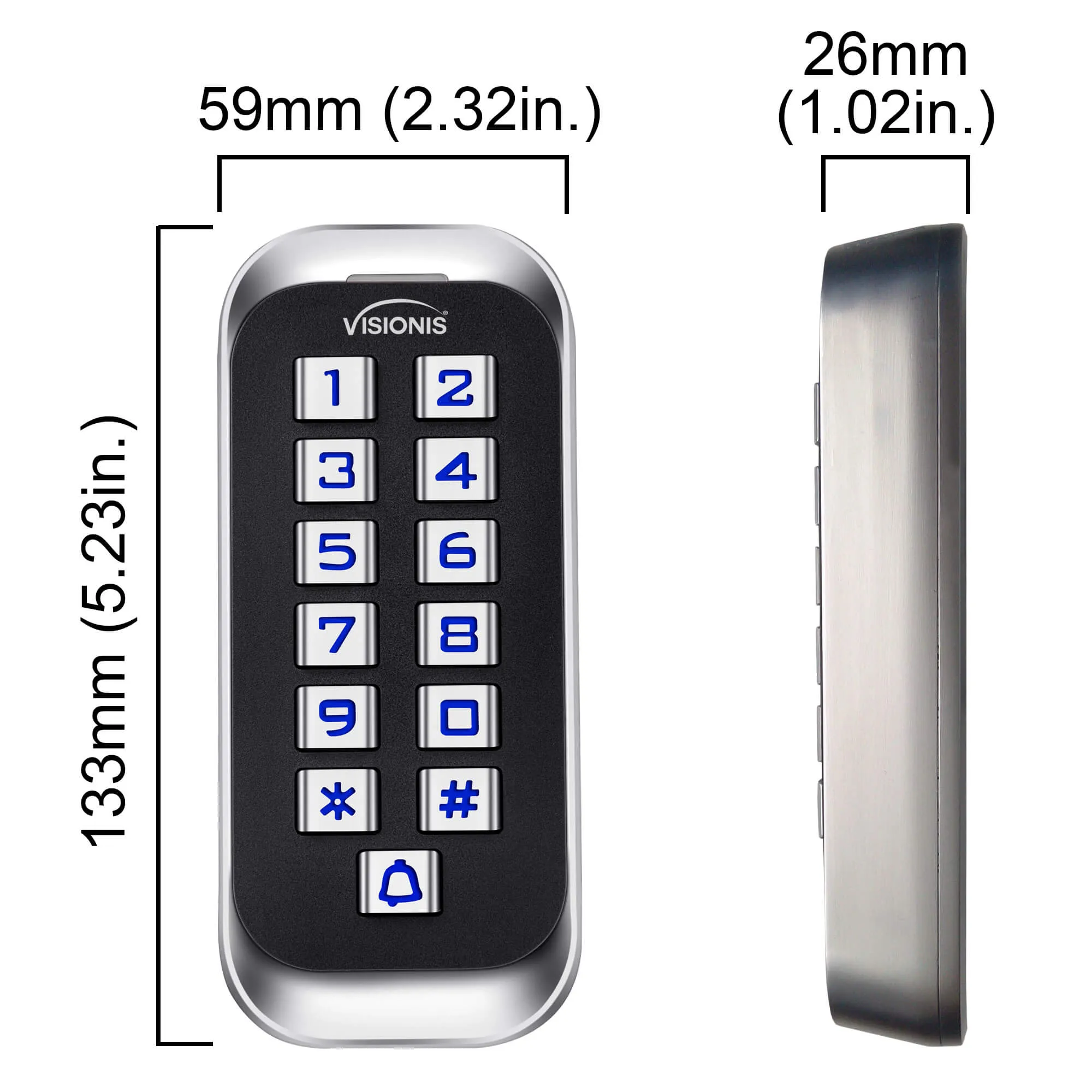 Visionis FPC-5646 One Door Access Control Out Swinging Door 1200lbs Maglock   Outdoor Slim Metal Touch Keypad/Reader Standalone   Mini Controller   Wiegand 26, No Software, EM Card, 1000 Users   PIR