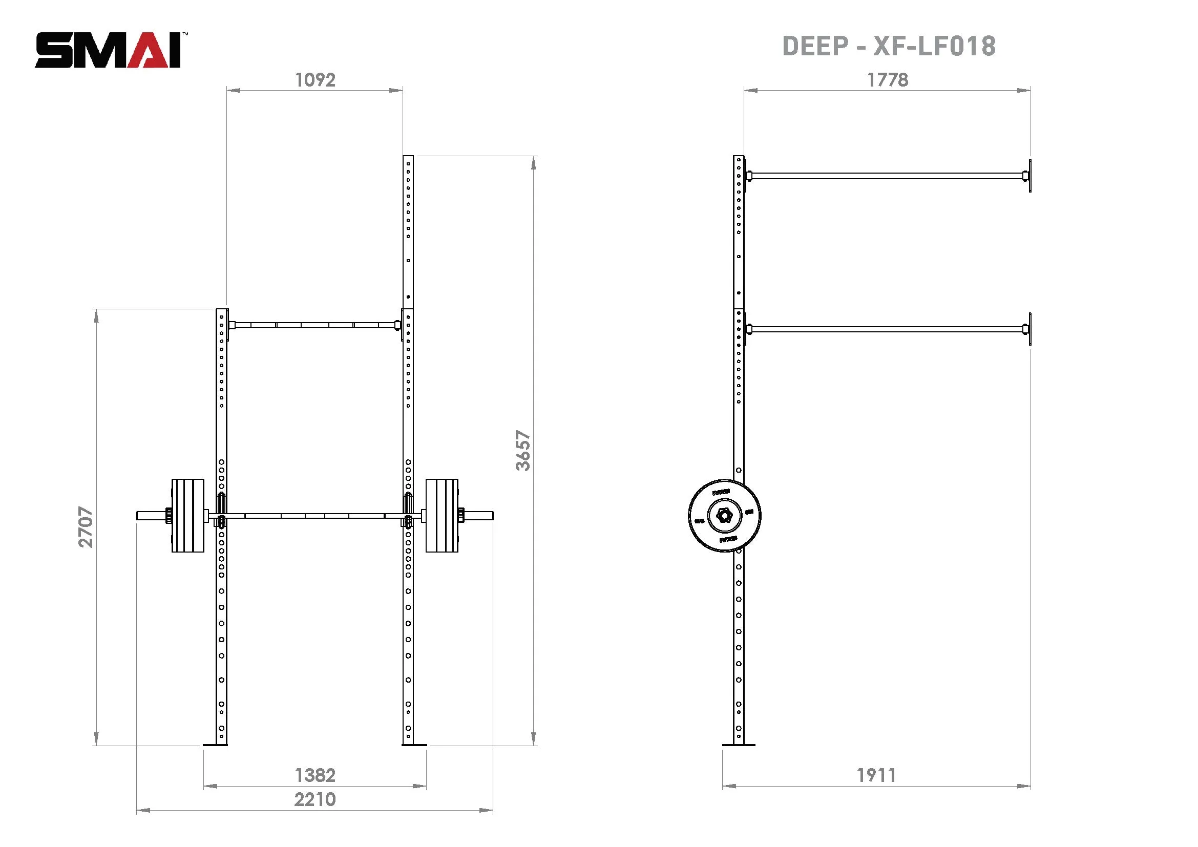 Wall Mounted Rig - 1 Squat Cell with Bridge - X-Frame