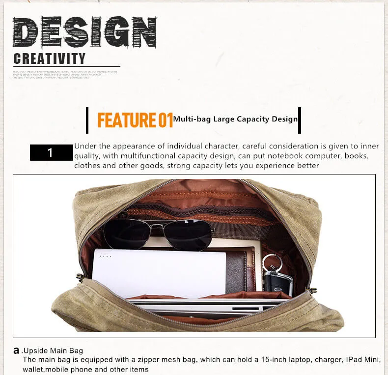 Waxed Canvas Camera Backpack, Photographer SLR Camera Bag, 15'' Laptop Backpack