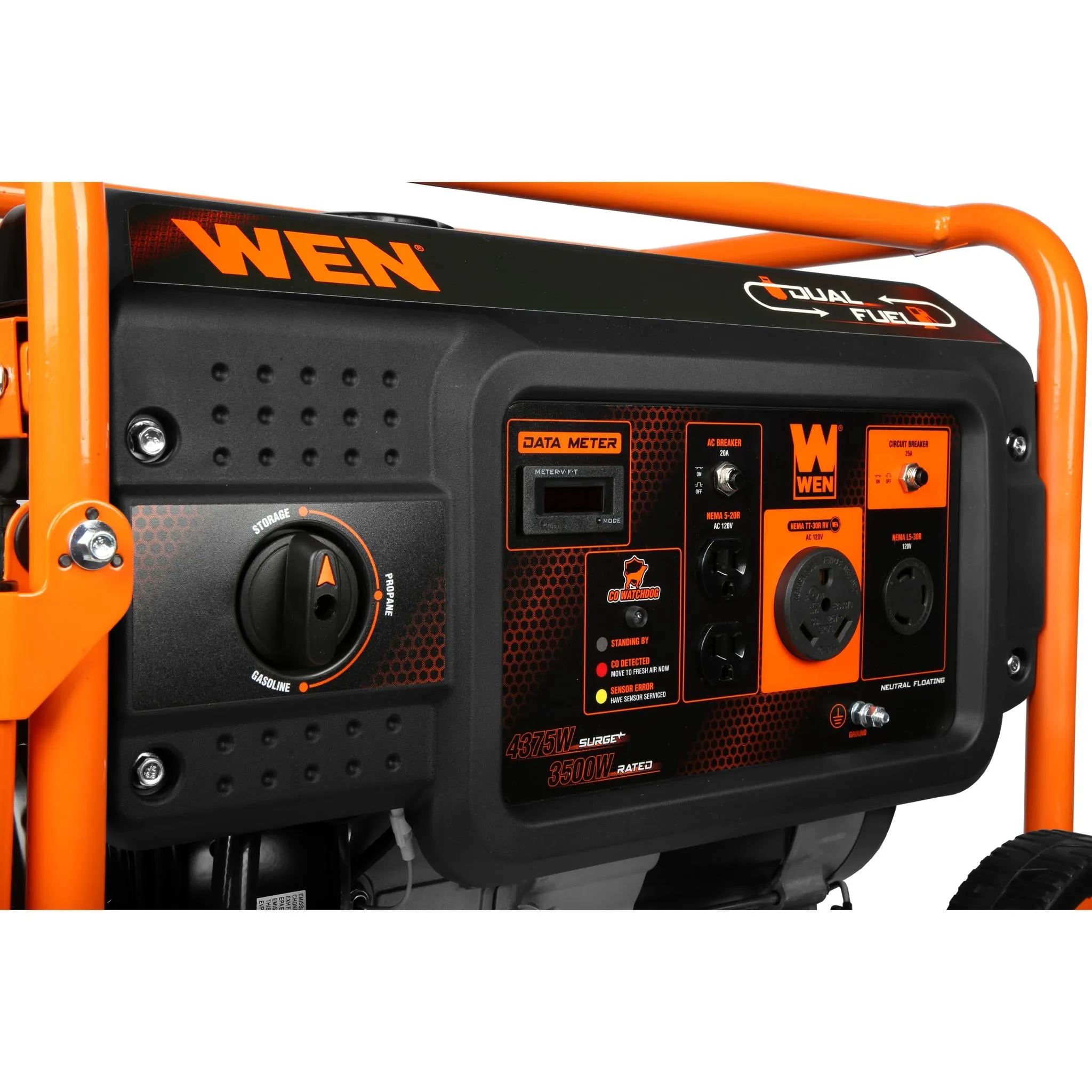 WEN DF430X 4375-Watt Dual Fuel Portable Generator with Wheel Kit and CO Shutdown Sensor