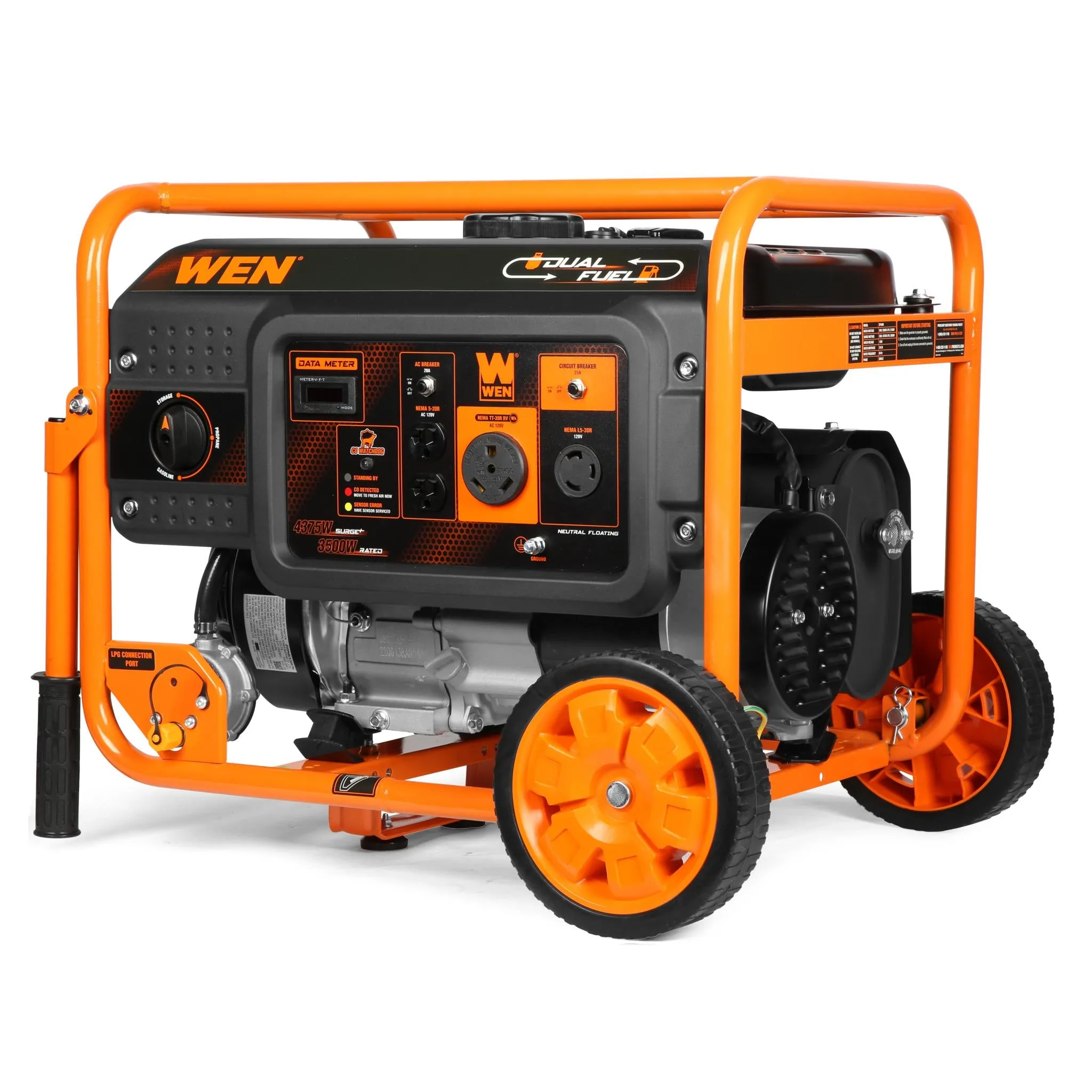 WEN DF430X 4375-Watt Dual Fuel Portable Generator with Wheel Kit and CO Shutdown Sensor
