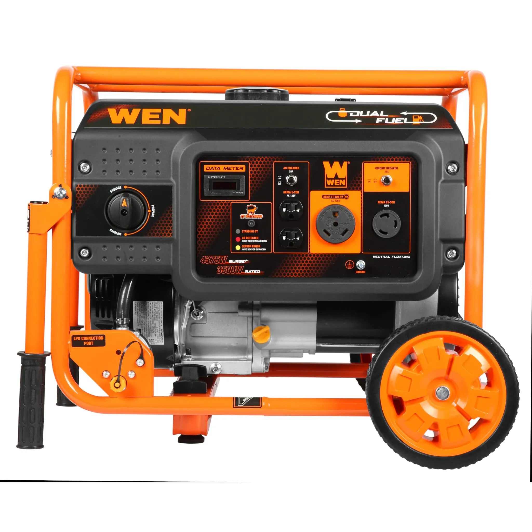 WEN DF430X 4375-Watt Dual Fuel Portable Generator with Wheel Kit and CO Shutdown Sensor