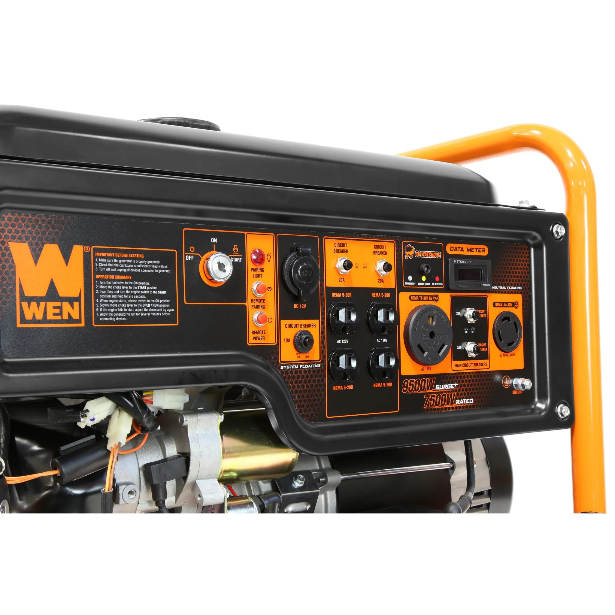 WEN GN9500X 9500-Watt 420cc Transfer-Switch and RV-Ready 120V/240V Portable Generator with Remote Electric Start and CO Shutdown Sensor