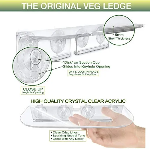 Window Garden Double Veg Ledge– Window Shelf for Plants. Low Profile, Quality Acrylic. Large Strong and Reliable Suction Cups. Window Sill Extender for Microgreens Kit, Seed Starter, Pots, Planters.