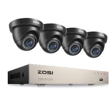 ZOSI 8CH 1080P Camera System HD-TVI DVR   4pcs Black CCTV Dome Cameras   2TB Hard Drive