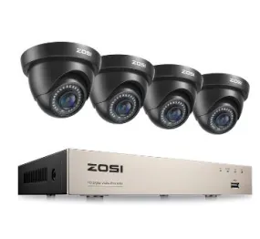 ZOSI 8CH 1080P Camera System HD-TVI DVR   4pcs Black CCTV Dome Cameras   2TB Hard Drive