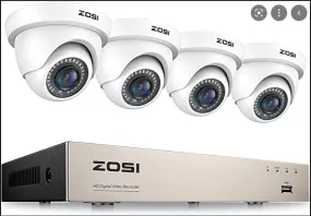 ZOSI 8CH 1080P Camera System HD-TVI DVR   4pcs CCTV Dome Cameras   2TB Hard Drive