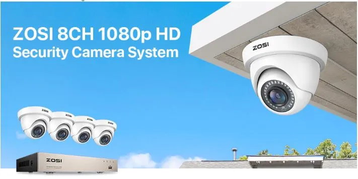ZOSI 8CH 1080P Camera System HD-TVI DVR   4pcs CCTV Dome Cameras   2TB Hard Drive