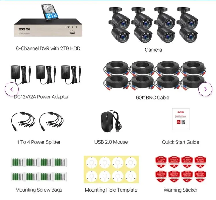 ZOSI 8CH 1080P Camera System HD-TVI DVR   8pcs Black CCTV Dome Cameras   2TB Hard Drive